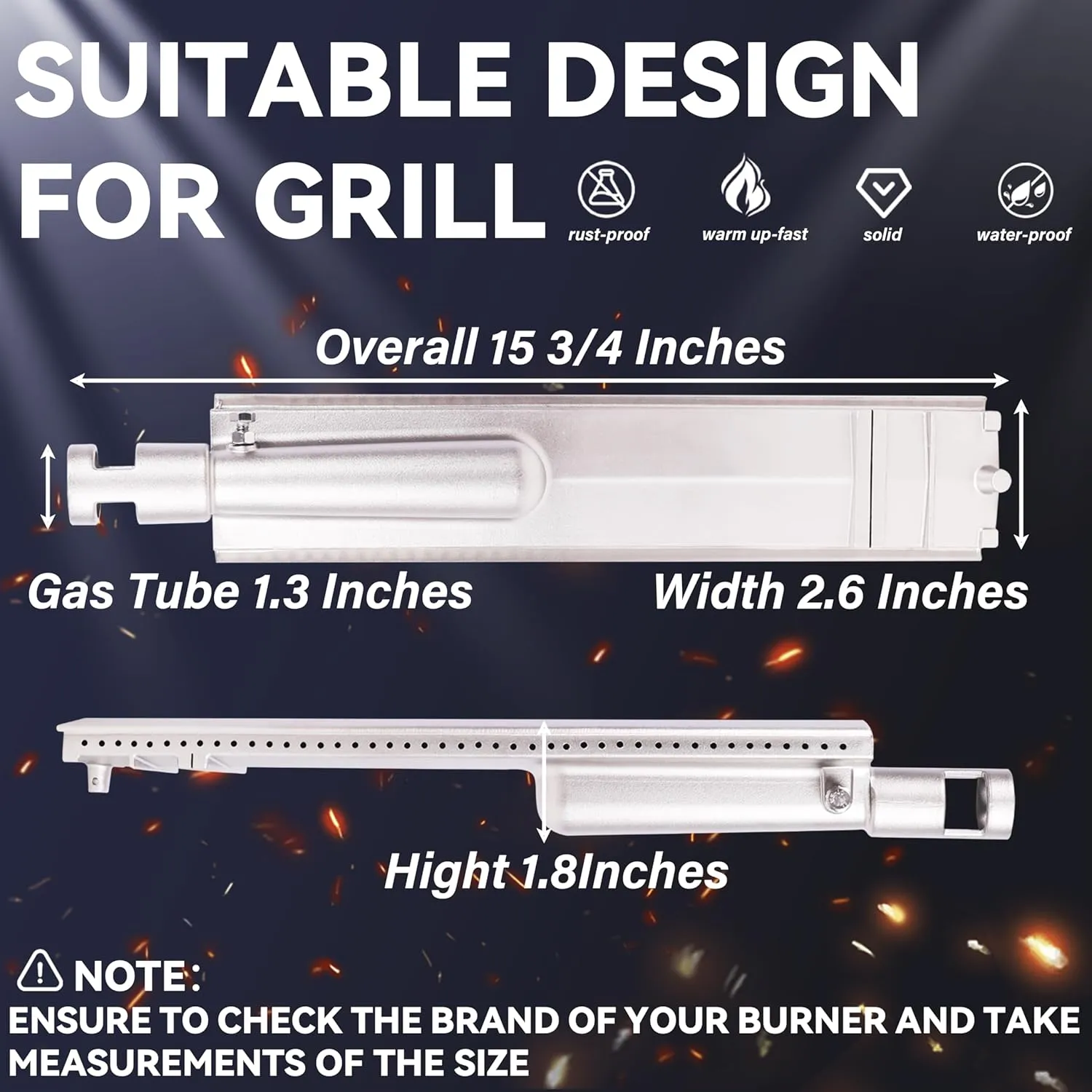 1 Pack 15-3/4 Heavy Duty Cast 304 Stainless Steel BBQ Grill Burner Replacement for Bull，Outdoor BBQ Gas Grill Replacement Part for NEXGRILL,Aussie,Blaze,Bull,Cal Flame P-Series,Thermos,Turbo,Beefeater