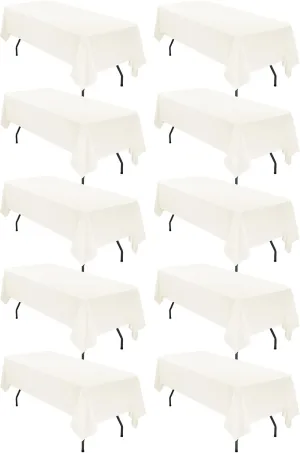 10 Pack 60 x 126 Inch Tablecloth, Ivory Tablecloth for 8 Feet Rectangle Tables, Stain and Wrinkle Resistant Washable Fabric Table Cloth for Wedding Party Dining Table Buffet Parties Camping