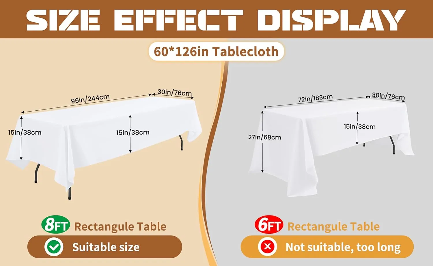 10 Pack 60 x 126 Inch Tablecloth, Ivory Tablecloth for 8 Feet Rectangle Tables, Stain and Wrinkle Resistant Washable Fabric Table Cloth for Wedding Party Dining Table Buffet Parties Camping