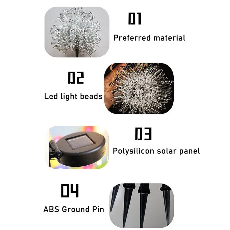 10cm LED Solar Light Outdoor Dandelion Waterproof Stake Light
