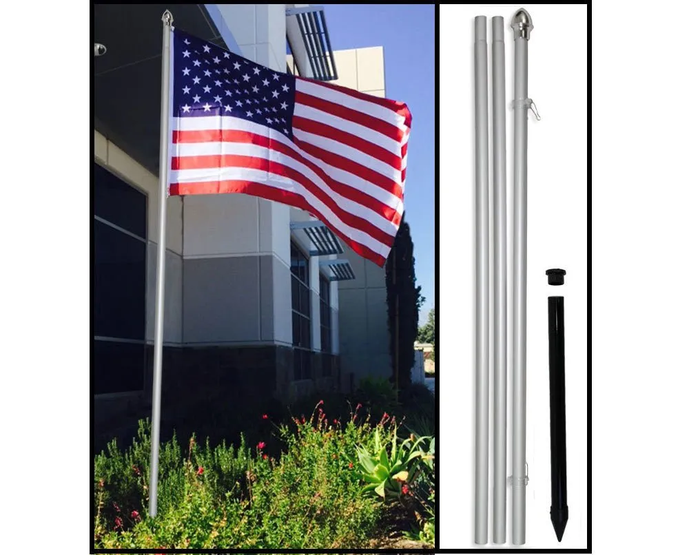 10ft Aluminum (Silver) Outdoor Pole with Ground Spike