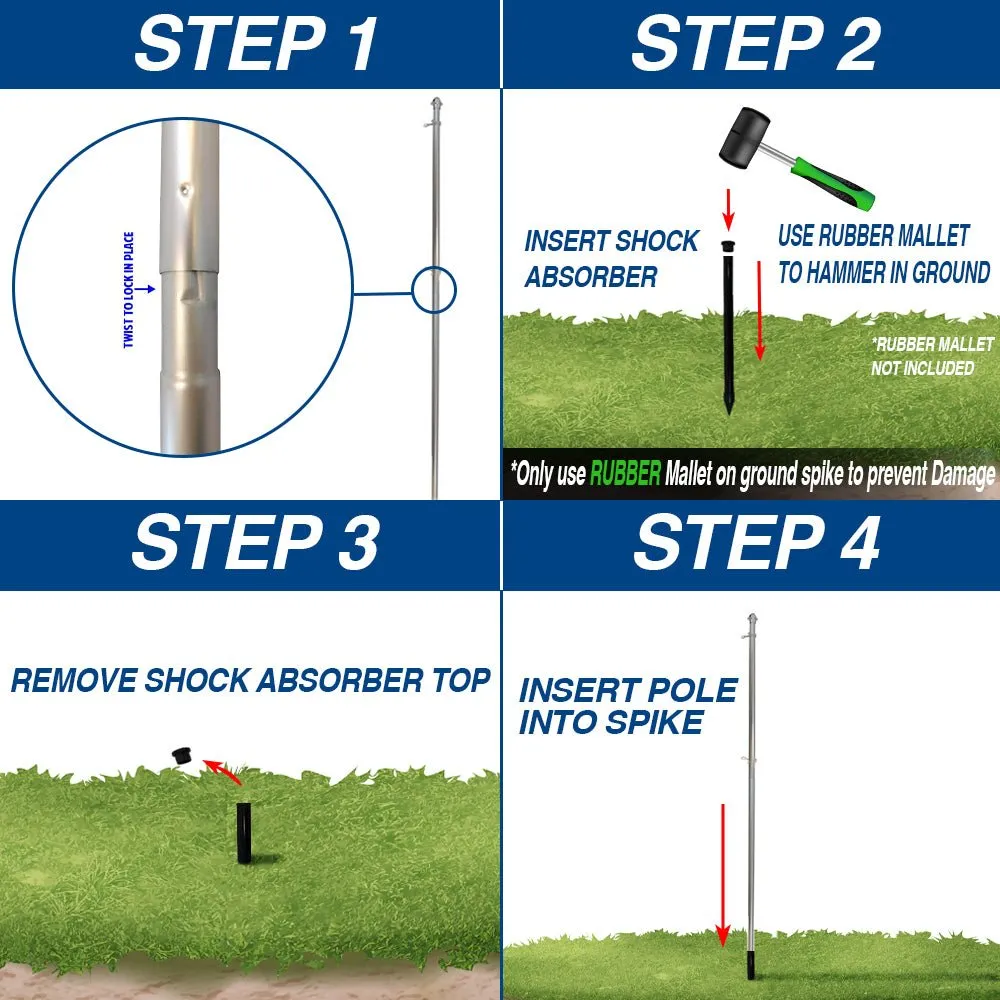 10ft Aluminum (Silver) Outdoor Pole with Ground Spike
