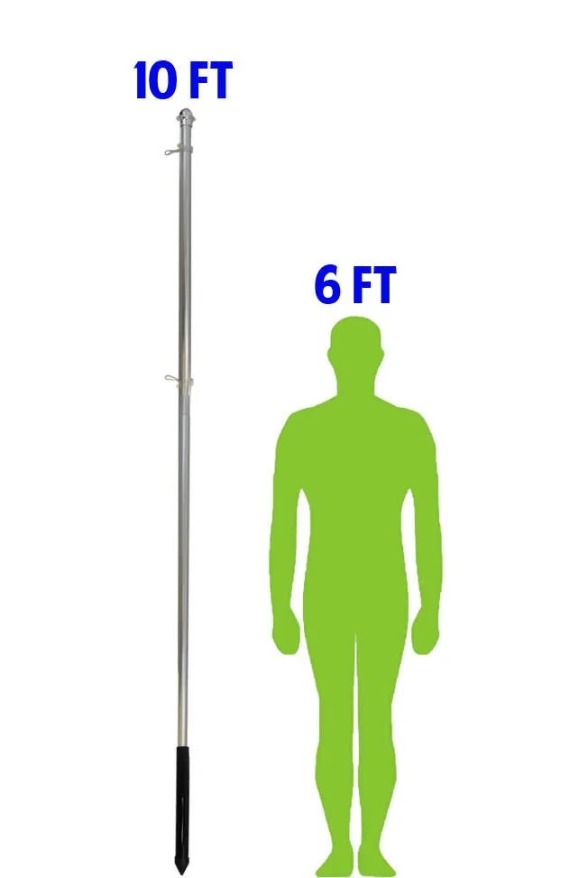 10ft Aluminum (Silver) Outdoor Pole with Ground Spike