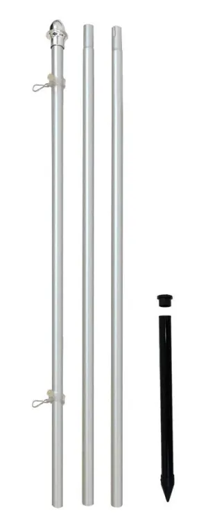 10ft Aluminum (Silver) Outdoor Pole with Ground Spike