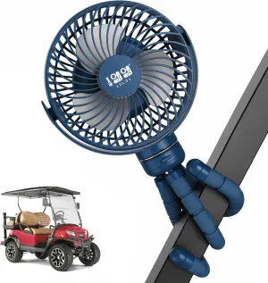 10L0L Rechargeable Portable Fan-8000mAh Battery Operated Fans Compatible with Yamaha/EZGO/Club Car/Tents/Prams/Golf Cart Push Cart with Flexible Tripod, LED Light, 360° Rotatable, 3 Speed (Blue)
