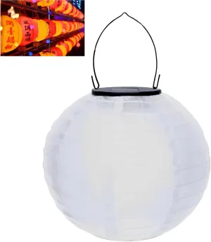 12 Inch Waterproof Solar Powered Lanterns，Outdoor Solar Lanterns，2024 New Outdoor/ Indoor Hanging Solar Lanterns Chinese Traditional Nylon Hanging Lanterns LED Garden Decorative Light（White）