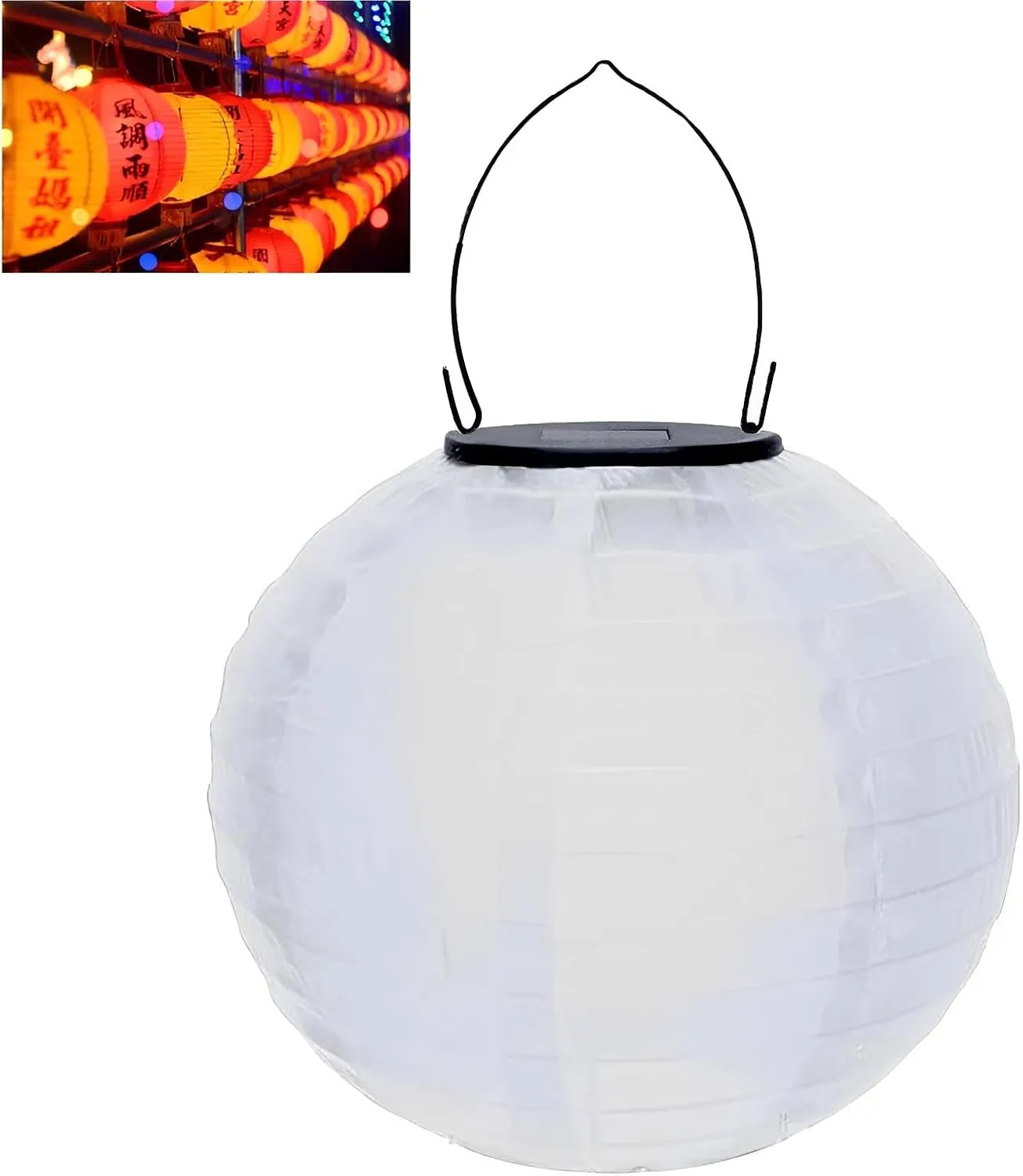 12 Inch Waterproof Solar Powered Lanterns，Outdoor Solar Lanterns，2024 New Outdoor/ Indoor Hanging Solar Lanterns Chinese Traditional Nylon Hanging Lanterns LED Garden Decorative Light（White）