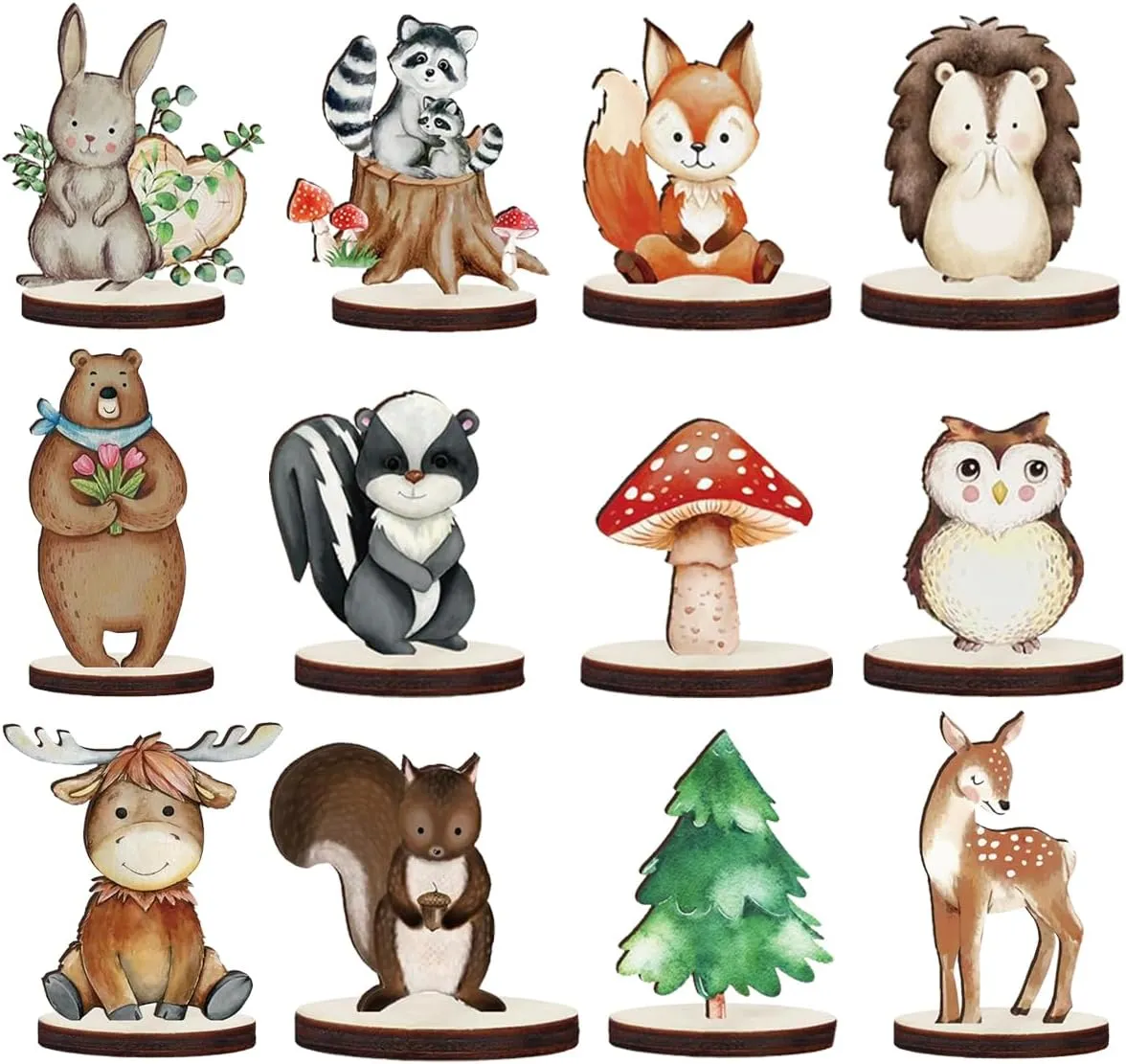 12 Pieces Woodland Animals Cute Wood Table Centerpieces Animal Cutout Shapes Forest Painted Woodland Baby Shower Decorations Woodland Camping Forest Camp Birthday Decorations Supplies
