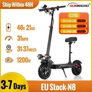 1200W Powerful Electric Scooter 48V 21Ah 31Mph 31-37Miles Range 11'' Tires Dual Shock Absorbing Folding EScooter for Adults
