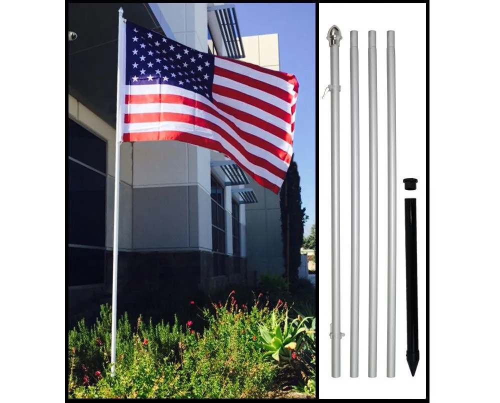 13ft Aluminum (Silver) Outdoor Pole with Ground Spike