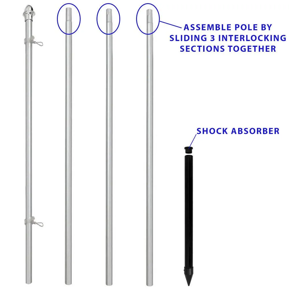 13ft Aluminum (Silver) Outdoor Pole with Ground Spike