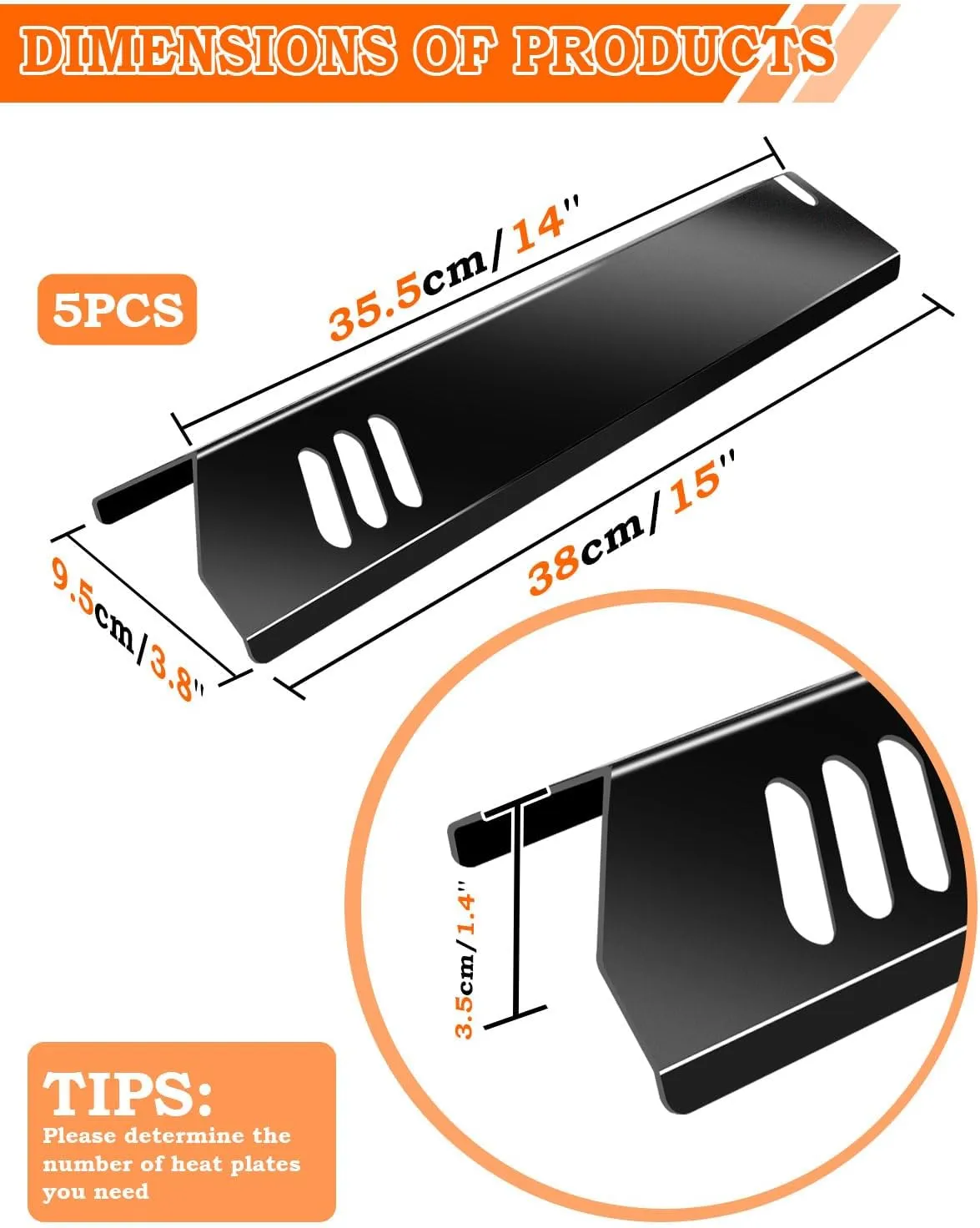 15 inch Grill Heat Plates Replacement Parts for Dyna-Glo DGF493BNP DGH483CRP, Backyard BY13-101-001-13, Uniflame heat shield BHG Outdoor Gourmet Grill, 5 Pcs Heat Tent BBQ Gas Grill Flame Tamer