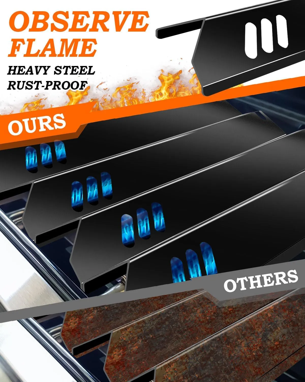 15 inch Grill Heat Plates Replacement Parts for Dyna-Glo DGF493BNP DGH483CRP, Backyard BY13-101-001-13, Uniflame heat shield BHG Outdoor Gourmet Grill, 5 Pcs Heat Tent BBQ Gas Grill Flame Tamer