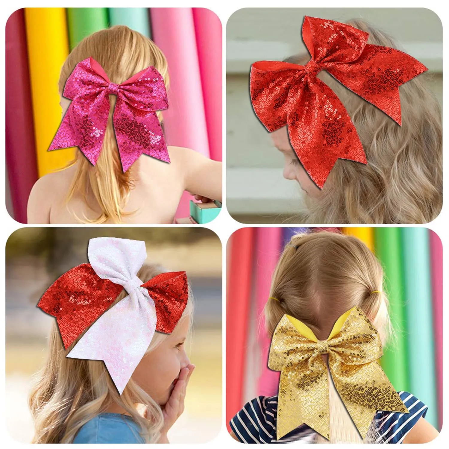 16 PCS Large Glitter Black Cheer Hair Bows, Shiny Cheerleading Bows Ponytail Holder for Cheerleader Girls Softball Sports and Christmas Tree Decor (Black)
