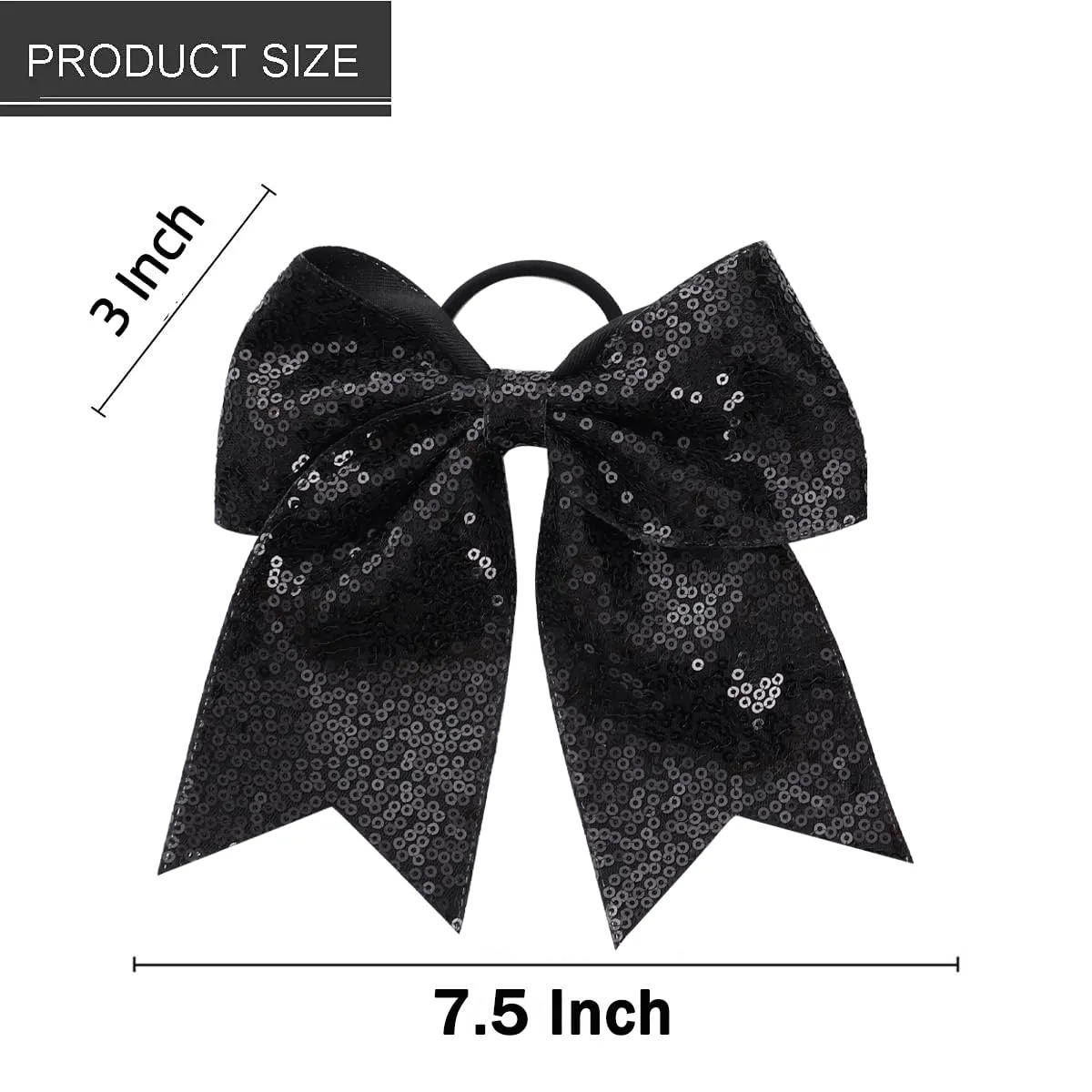 16 PCS Large Glitter Black Cheer Hair Bows, Shiny Cheerleading Bows Ponytail Holder for Cheerleader Girls Softball Sports and Christmas Tree Decor (Black)