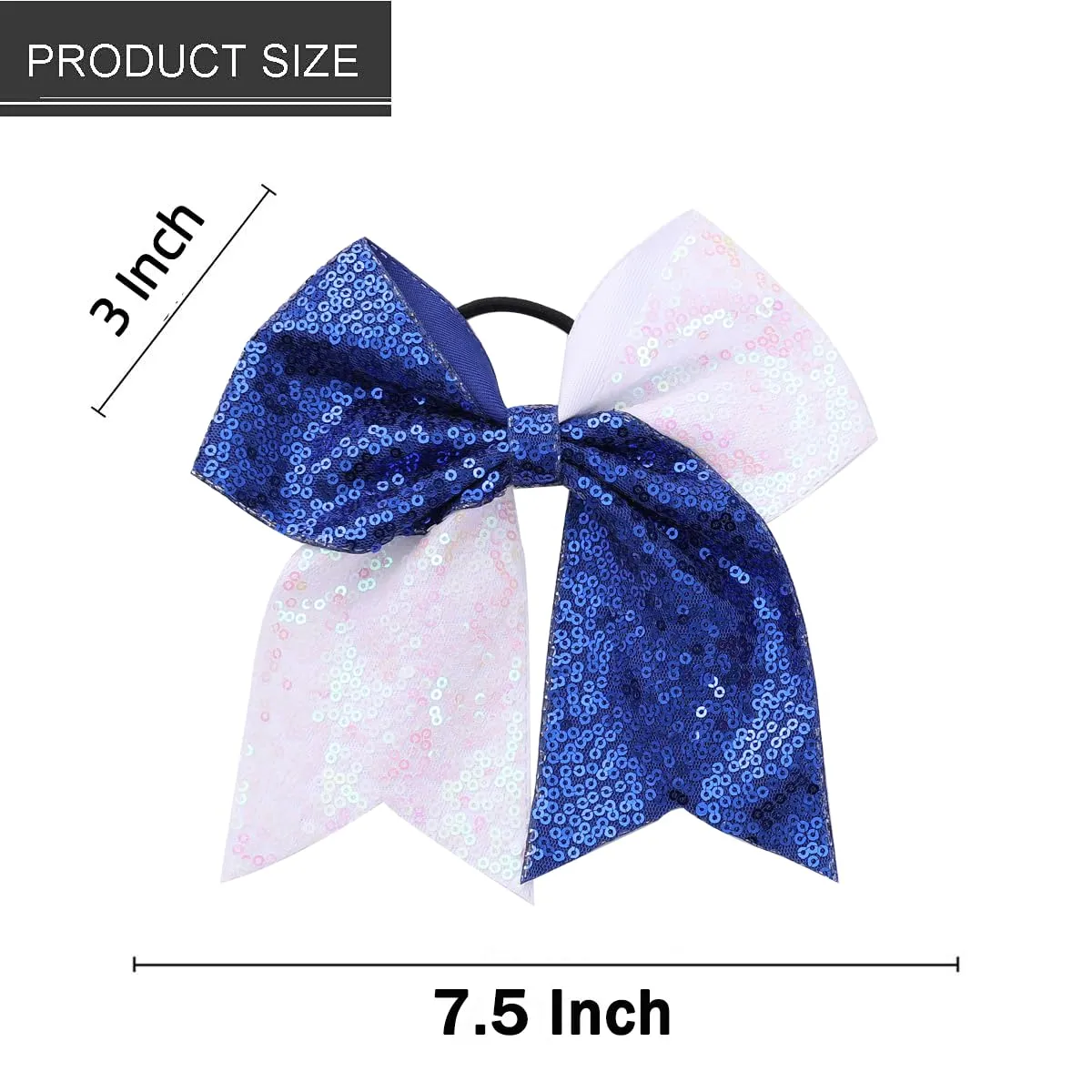 16 PCS Large Glitter Blue White Cheer Hair Bows, Shiny Cheerleading Bows Ponytail Holder for Cheerleader Girls Softball Sports and Christmas Tree Decor (Blue White)