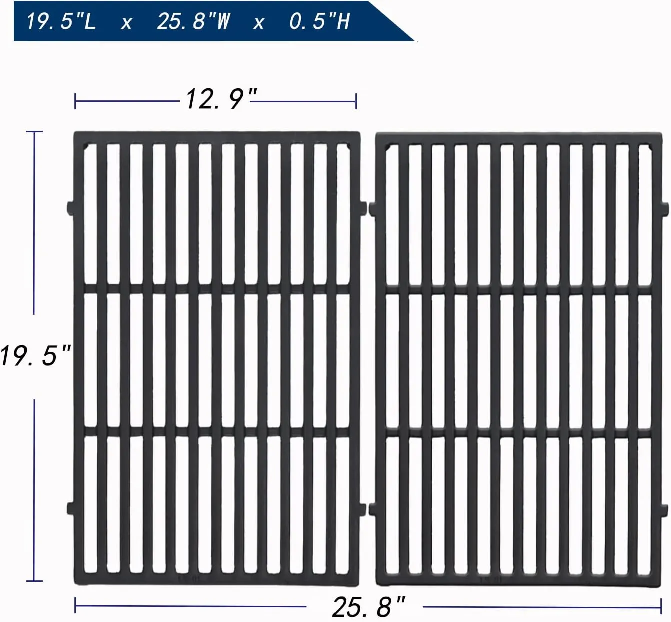 19.5 inch Cooking Grates Replace for Weber 7524, 7528, Weber Genesis 300 Series Genesis E310 E320 E330 S310 S320 S330 EP310 EP320 EP330 Grills, Cast Iron Grill Grates (19.5" x 12.9" Each)