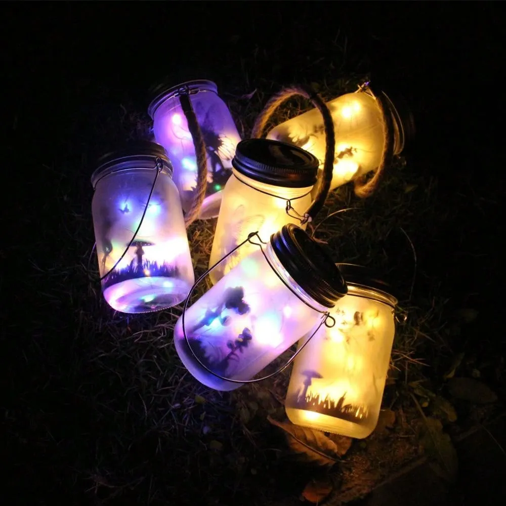 1pc, Solar Lantern Fairy Lights, Garden Ornament Lights - Outdoor Hanging Frosted Glass Mason Jar Lights For Tree, Table, Yard, Garden, Patio, Lawn Decor Halloween Christmas Thanksgiving Gift
