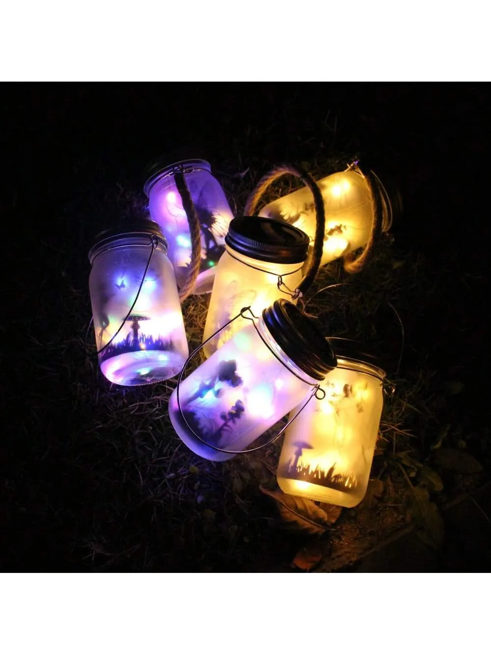 1pc, Solar Lantern Fairy Lights, Garden Ornament Lights - Outdoor Hanging Frosted Glass Mason Jar Lights For Tree, Table, Yard, Garden, Patio, Lawn Decor Halloween Christmas Thanksgiving Gift