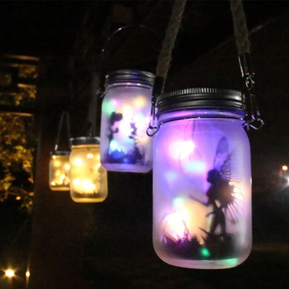 1pc, Solar Lantern Fairy Lights, Garden Ornament Lights - Outdoor Hanging Frosted Glass Mason Jar Lights For Tree, Table, Yard, Garden, Patio, Lawn Decor Halloween Christmas Thanksgiving Gift