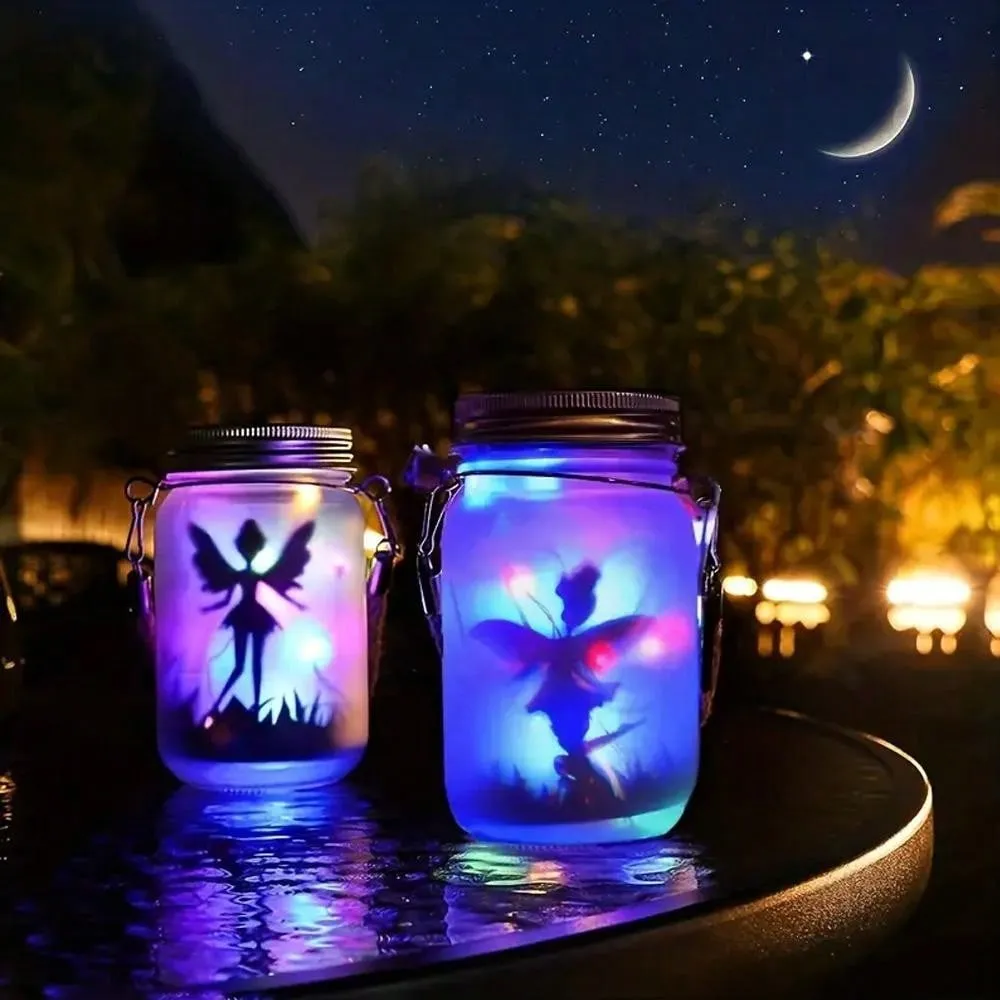 1pc, Solar Lantern Fairy Lights, Garden Ornament Lights - Outdoor Hanging Frosted Glass Mason Jar Lights For Tree, Table, Yard, Garden, Patio, Lawn Decor Halloween Christmas Thanksgiving Gift