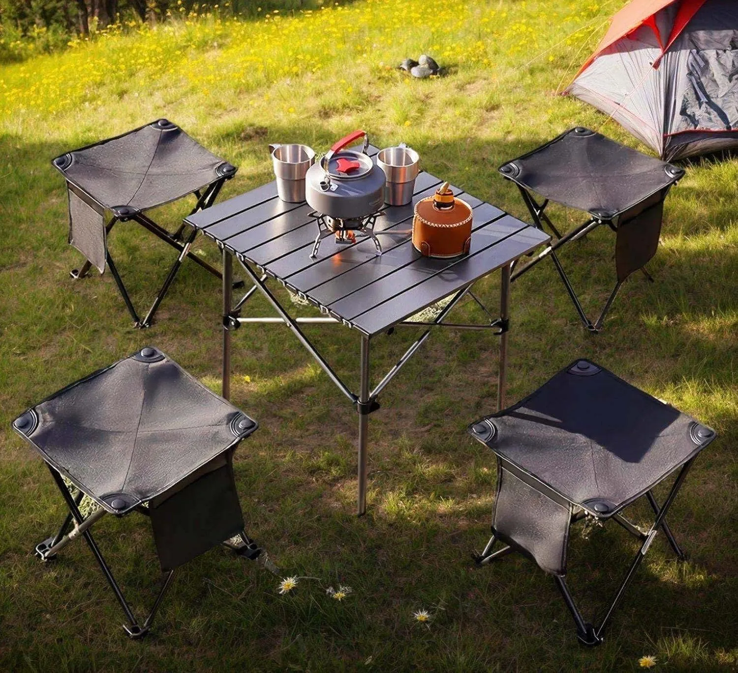 2 Pack 13 Inch Portable Camping Stool(Black)，Collapsible Stool with Carry Bag ，Convenient for Travel ，BBQ，Fishing Hiking Outdoor Folding Stool ，with a Non-Slip seat Cushion (Cotton lint)