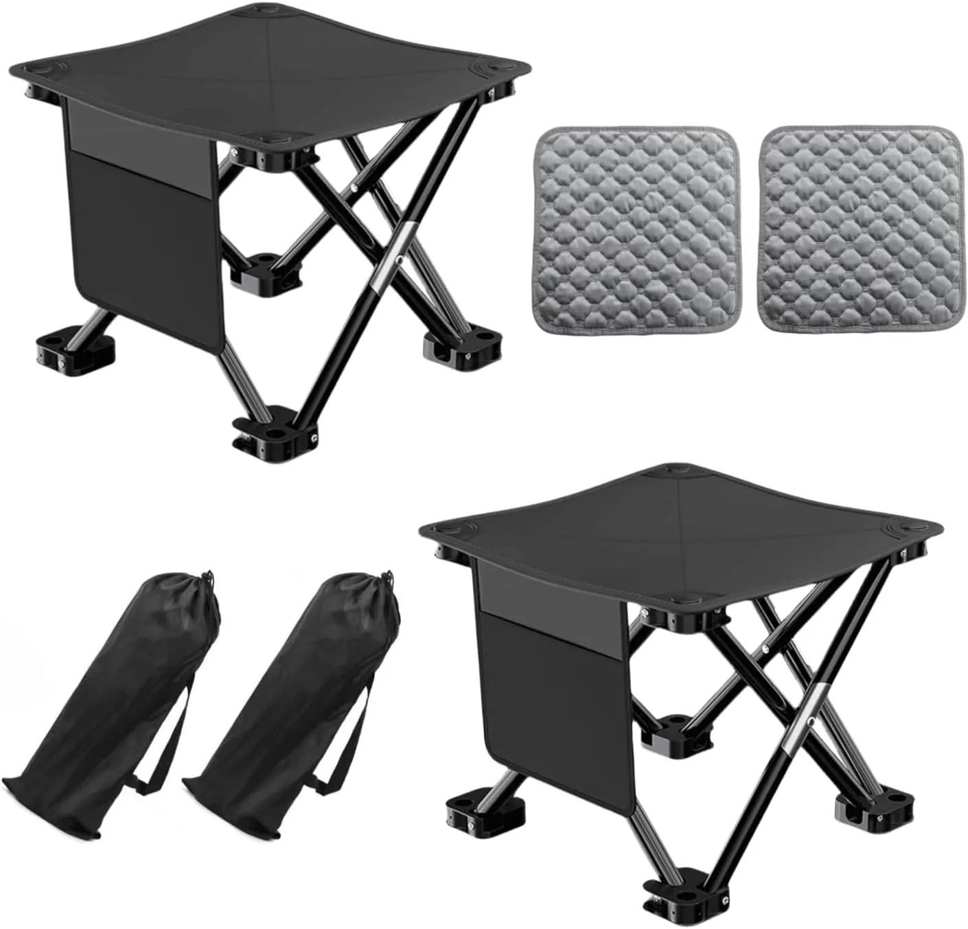 2 Pack 13 Inch Portable Camping Stool(Black)，Collapsible Stool with Carry Bag ，Convenient for Travel ，BBQ，Fishing Hiking Outdoor Folding Stool ，with a Non-Slip seat Cushion (Cotton lint)