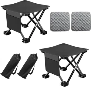 2 Pack 13 Inch Portable Camping Stool(Black)，Collapsible Stool with Carry Bag ，Convenient for Travel ，BBQ，Fishing Hiking Outdoor Folding Stool ，with a Non-Slip seat Cushion (Cotton lint)