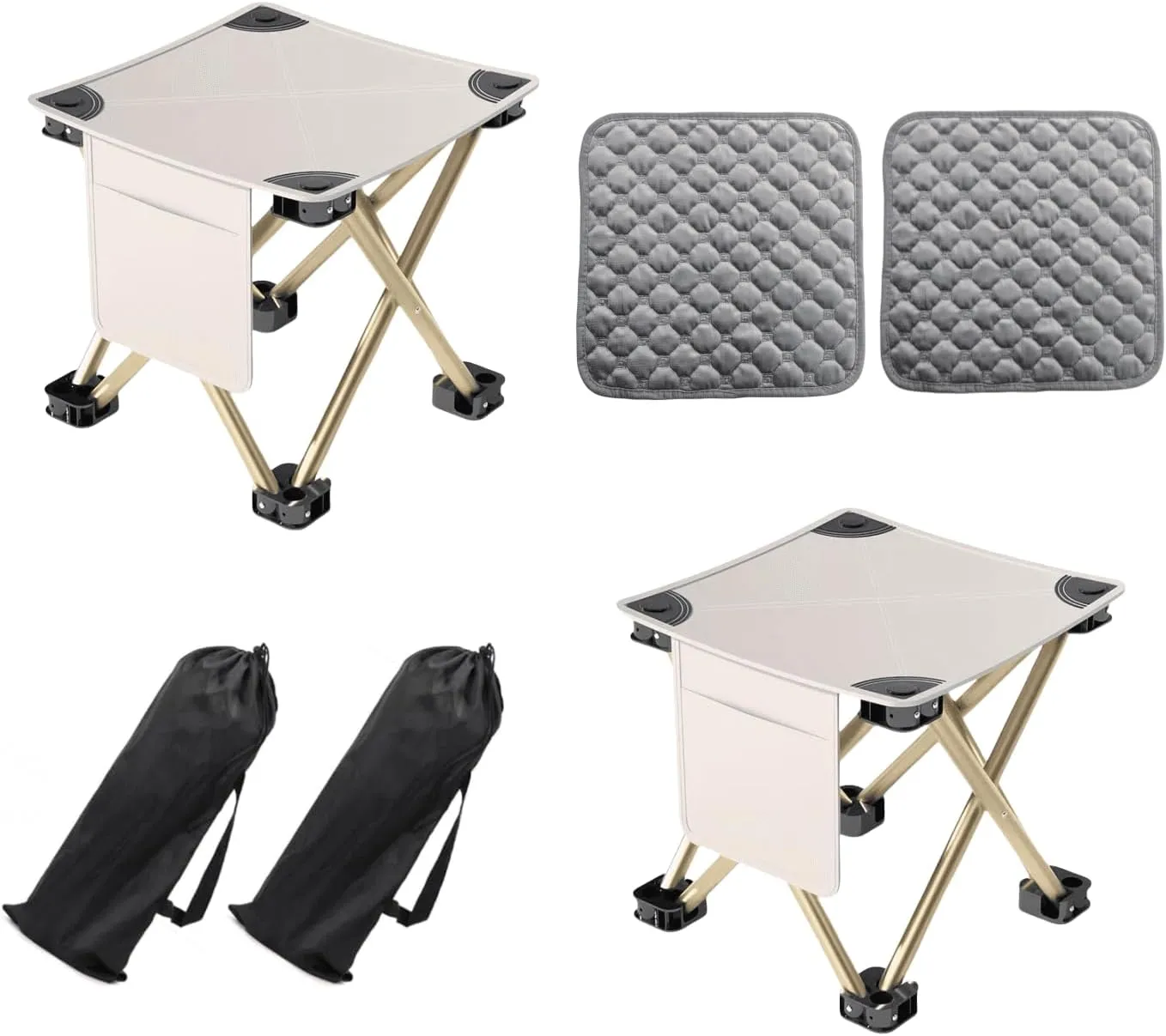 2 Pack 13 Inch Portable Camping Stool(White)，Collapsible Stool with Carry Bag ，Convenient for Travel ，BBQ，Fishing Hiking Outdoor Folding Stool ，with a Non-Slip seat Cushion (Cotton lint)