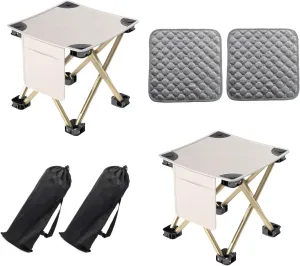 2 Pack 13 Inch Portable Camping Stool(White)，Collapsible Stool with Carry Bag ，Convenient for Travel ，BBQ，Fishing Hiking Outdoor Folding Stool ，with a Non-Slip seat Cushion (Cotton lint)