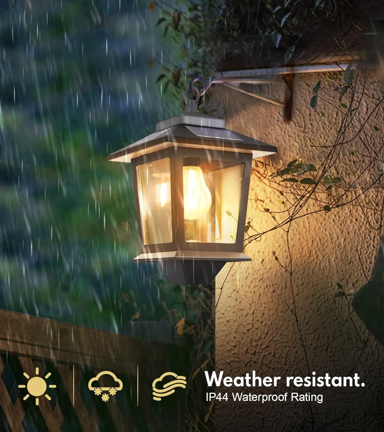 2 Pack Solar Wall Lanterns with Replaceable Bulb, Outdoor Hanging Solar Lights with 4 Solar Panels, Dusk to Dawn Led Outdoor Wall Sconce, Anti-Rust Waterproof Wall Lanterns with Hooks