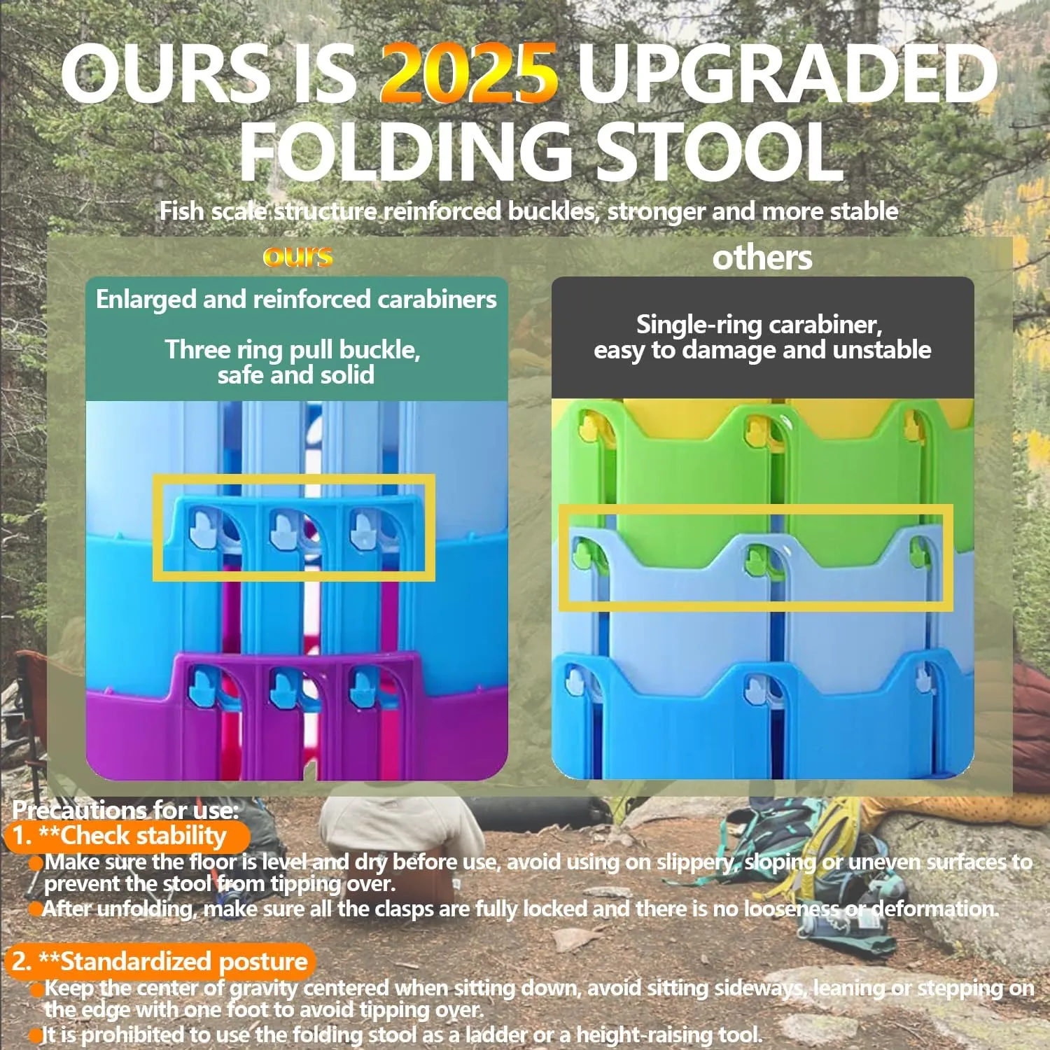 2025 Collapsible Stool Chair, Max 660lb Upgraded Folding Stool, Lightweight, Sturdy, Adjustable, Portable, Foldable Seat Stools for Outdoor Camping Fishing Hiking BBQ