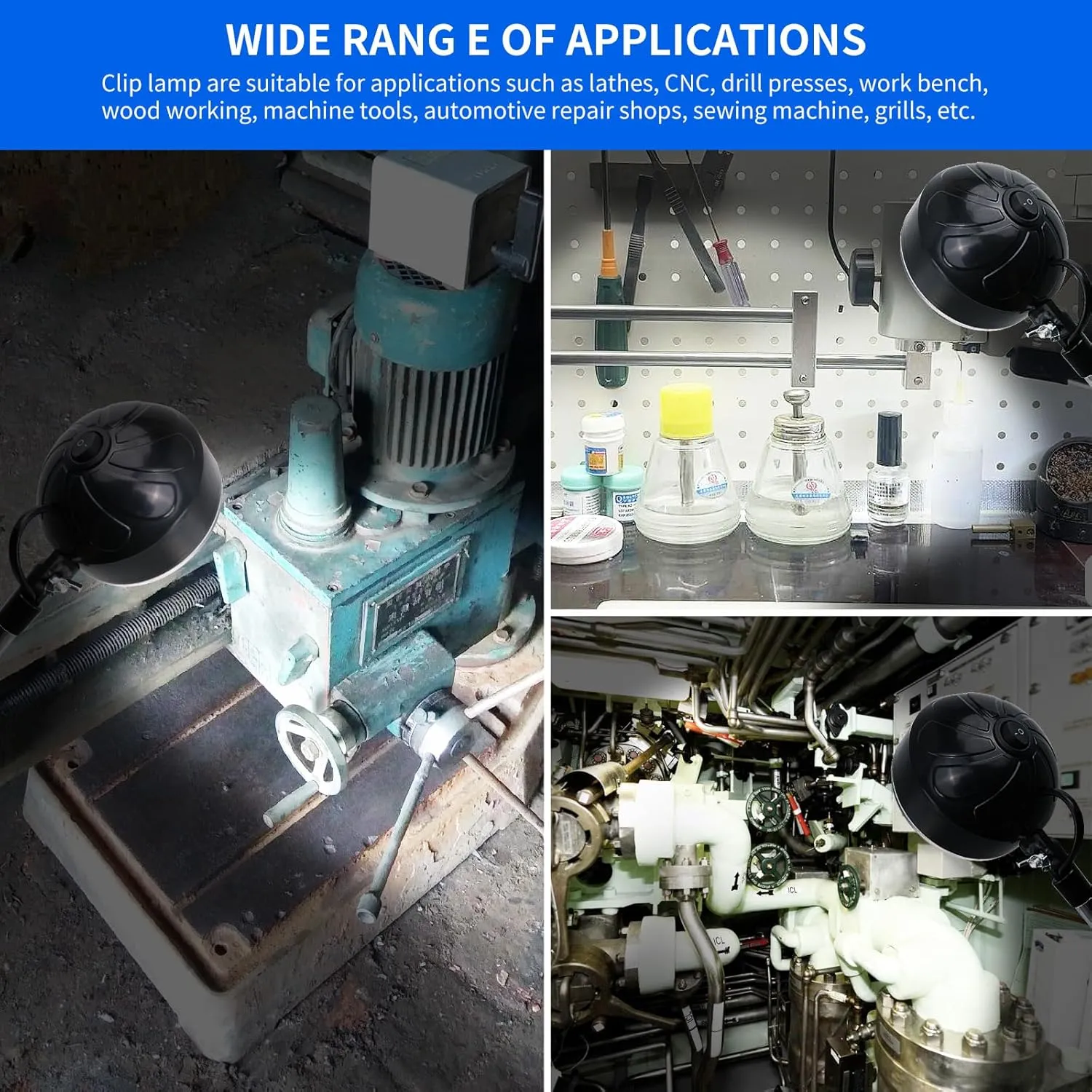 20W WangJiaTai Clip on Light, LED Work Light with Flexible Gooseneck and Clip Base, Shop Tool Lamp for Lathe, Work Bench, Sewing Machine, Industrial Lighting, Small Areas Bright Lights, 2000 Lumens