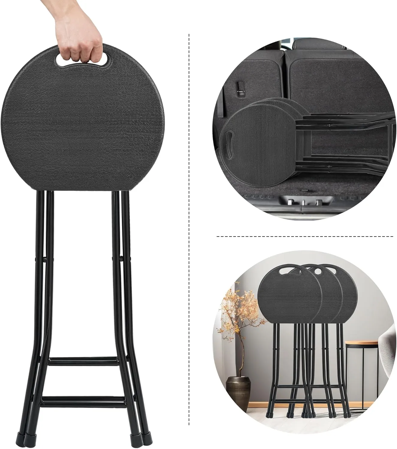 24-Inch Folding Stool with Handle, Folding Bar Stool with Non-Slip Feet,Folding Chair,Indoor and Outdoor Foldable Stool for Adults,600 lbs Capacity,Kitchen,Game Room(13"×11.5"×24")