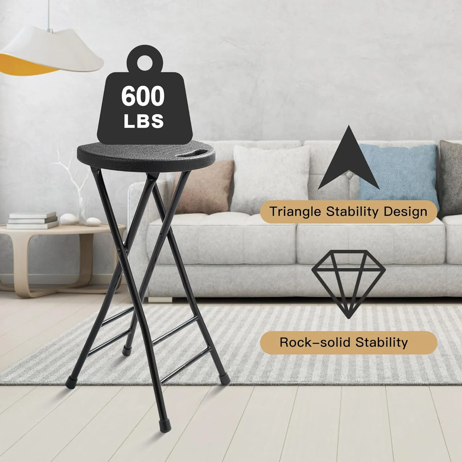 24-Inch Folding Stool with Handle, Folding Bar Stool with Non-Slip Feet,Folding Chair,Indoor and Outdoor Foldable Stool for Adults,600 lbs Capacity,Kitchen,Game Room(13"×11.5"×24")