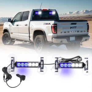 2X 6.1 inch Emergency Strobe Lights Blue White 12 LED Hazard Warning Flashing Safety Dash Front/Rear Windshield Lights Grill Surface Mount for Police Firefighter Ambulance Vehicles Trucks