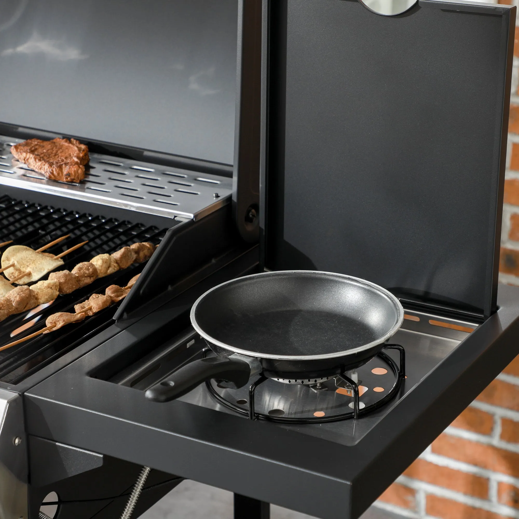 3 1 Gas Burner Grill, 11.5 kW Propane Gas Barbecue BBQ Grill with Wheels, Warming Rack, Shelves, Thermometer, Bottle Opener, Black