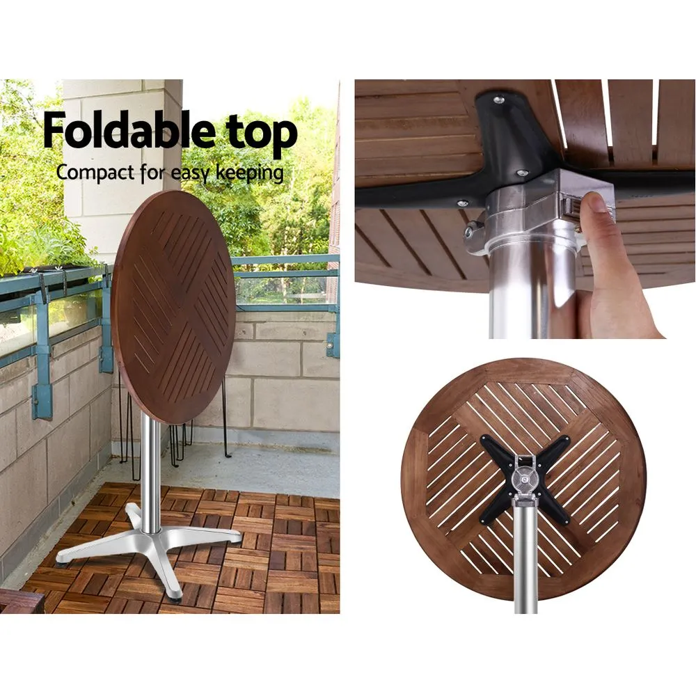 3 PC Round Aluminum & Wood Bar Stool & Table Set for Indoor or Outdoors