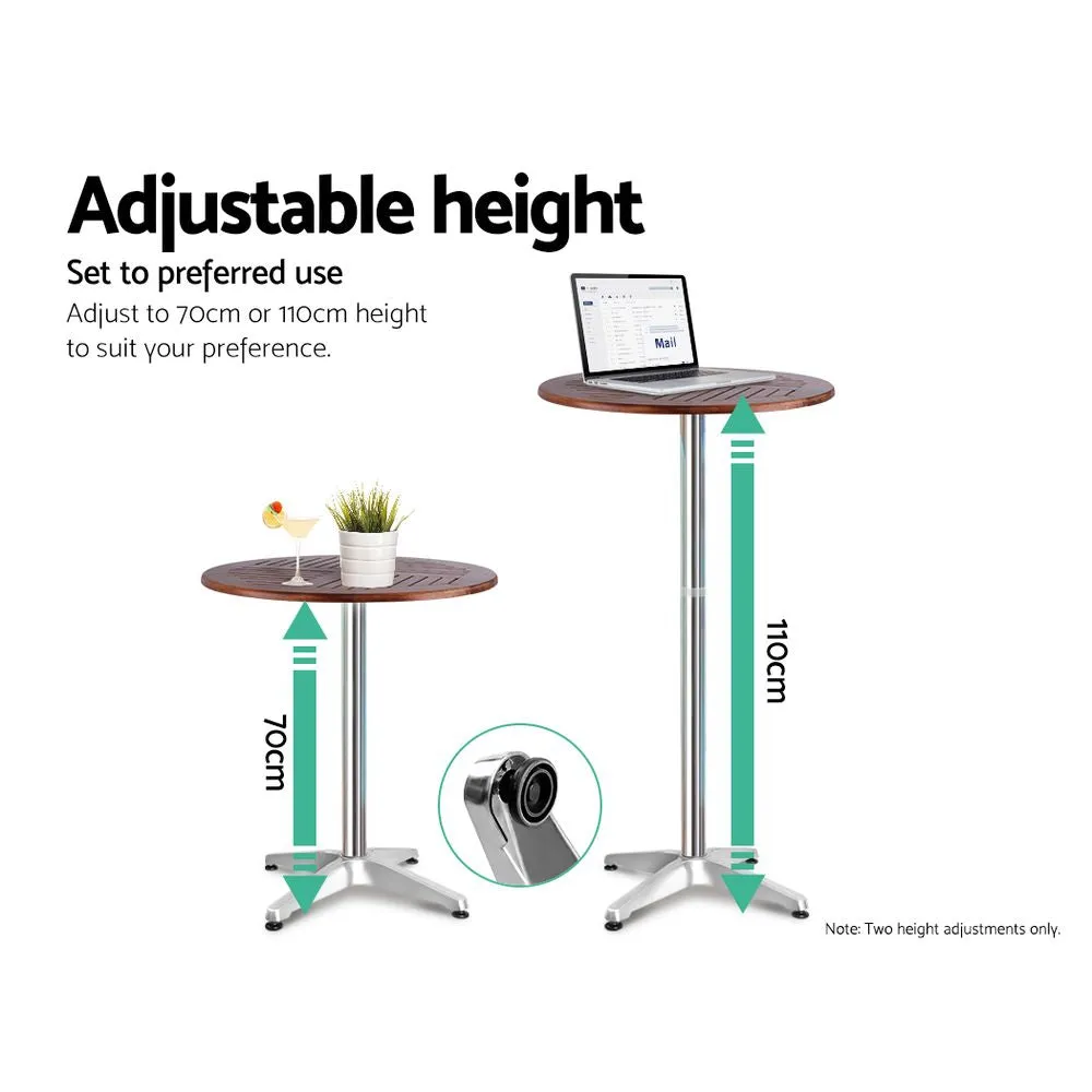 3 PC Round Aluminum & Wood Bar Stool & Table Set for Indoor or Outdoors