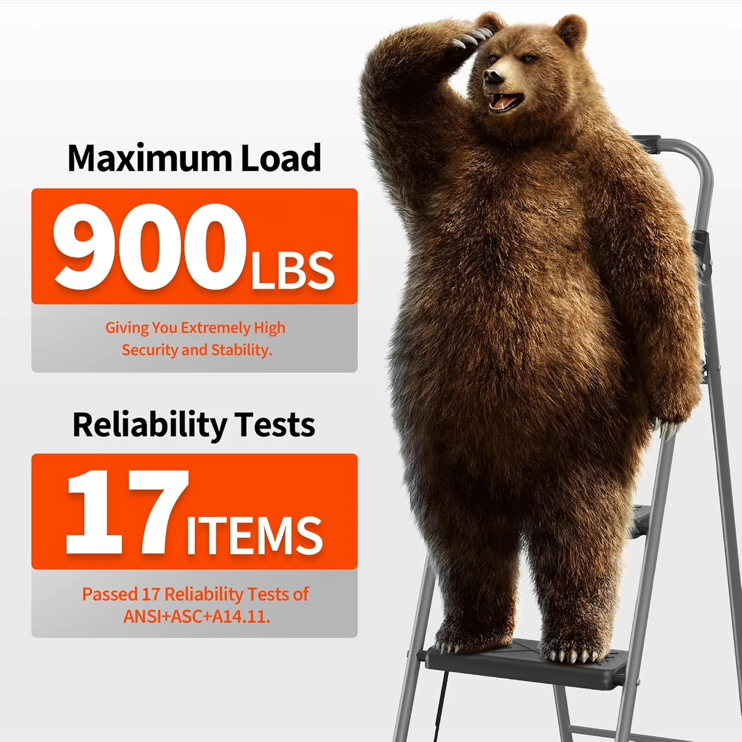 3 Step Ladder, Folding Step Stool with Anti-Slip Wide Pedal, Soft Handle, Anti-Slip Feet, Sturdiest Steel Construction, 900lbs Capacity Steel Ladder for Home and Office, Grey