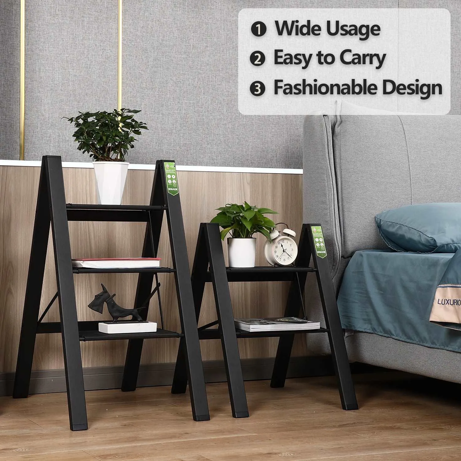 3 Step Ladder; Folding Step Stool with Wide Anti-Slip Pedal; Aluminum Portable Lightweight Ladder for Home and Office Use; Kitchen Step Stool 330lb Capacity