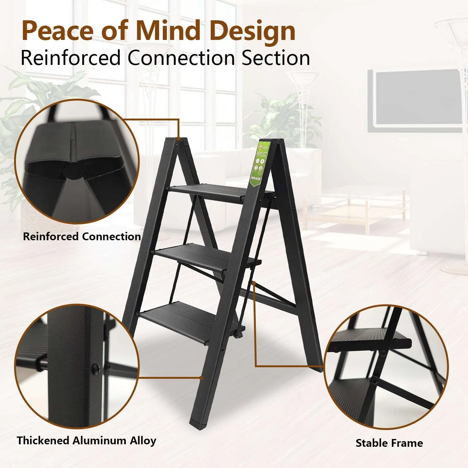 3 Step Ladder; Folding Step Stool with Wide Anti-Slip Pedal; Aluminum Portable Lightweight Ladder for Home and Office Use; Kitchen Step Stool 330lb Capacity