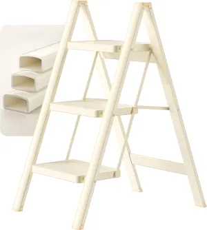 3 Step Ladder, Folding Step Stool with Wide Anti-Slip Pedal, Step Stools for Adults, Sturdy Steel Ladder, Step Ladders for Home, Kitchen, Office
