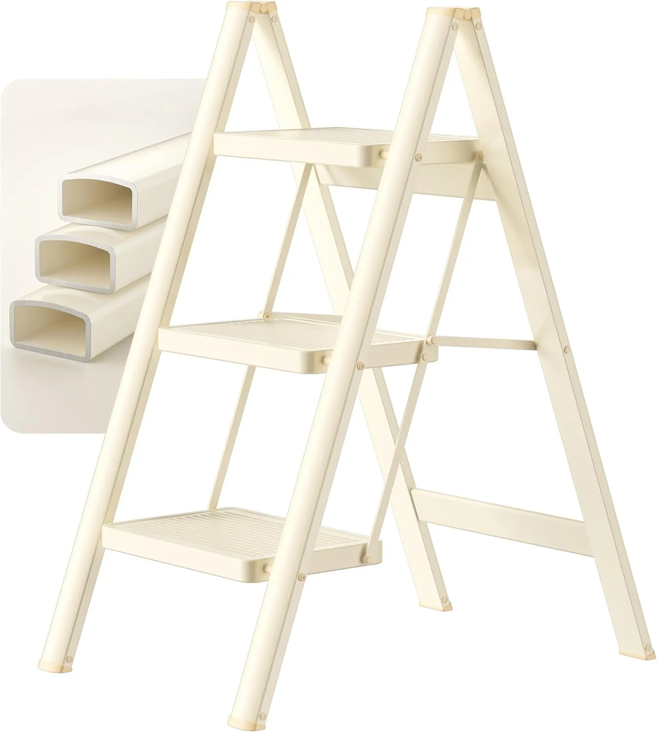 3 Step Ladder, Folding Step Stool with Wide Anti-Slip Pedal, Step Stools for Adults, Sturdy Steel Ladder, Step Ladders for Home, Kitchen, Office