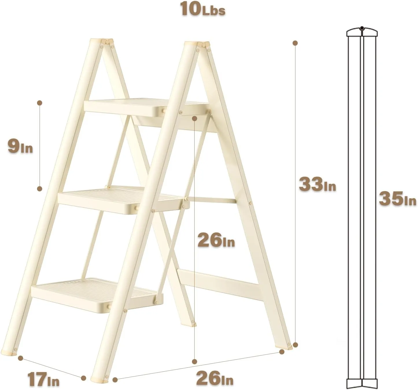 3 Step Ladder, Folding Step Stool with Wide Anti-Slip Pedal, Step Stools for Adults, Sturdy Steel Ladder, Step Ladders for Home, Kitchen, Office