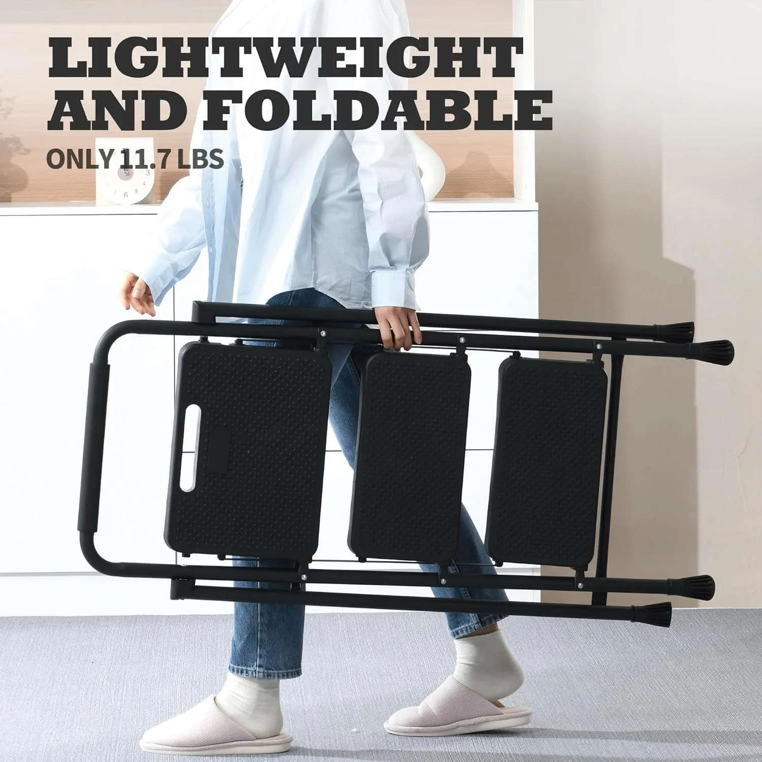 3 Step Ladder,Portable Folding Step Stool with Wide Anti-Slip Pedal and Comfort Handgrip,Lightweight 500 lbs Capacity Steel Ladder Multi-Use Household,Office,Library(Black)