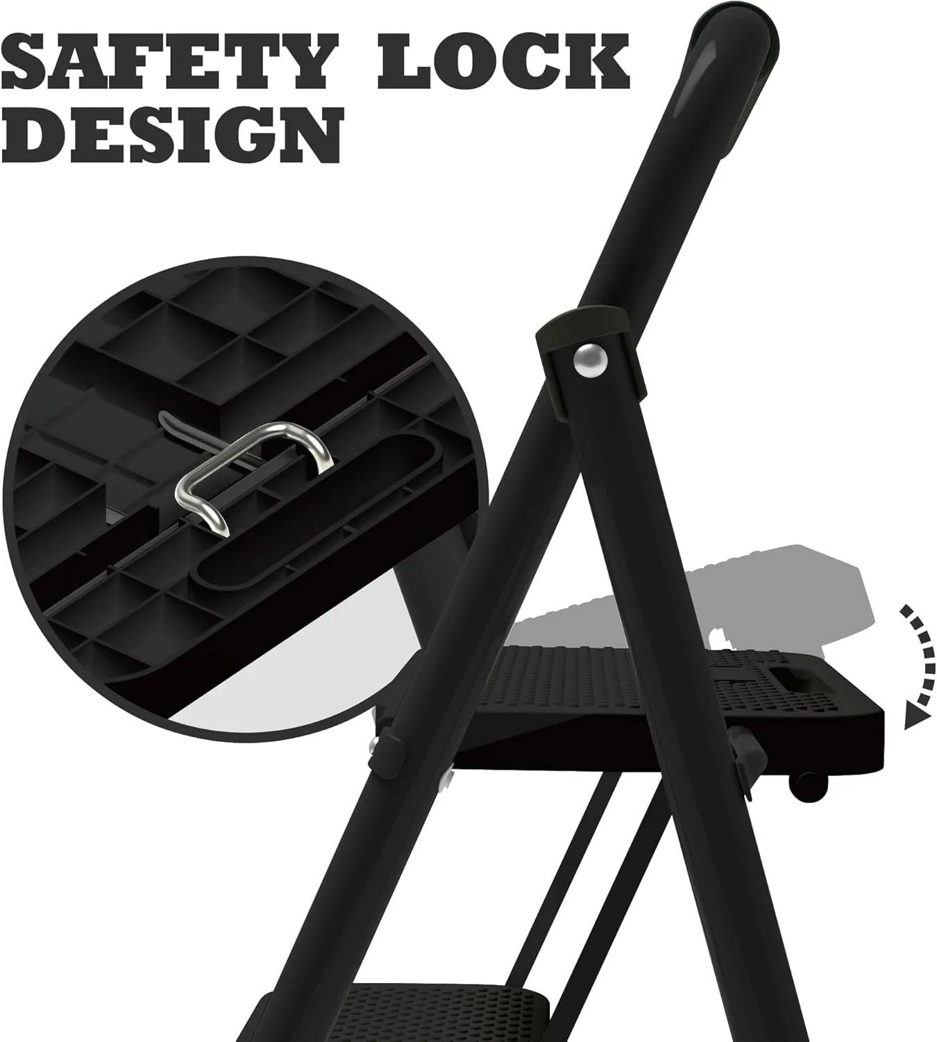 3 Step Ladder,Portable Folding Step Stool with Wide Anti-Slip Pedal and Comfort Handgrip,Lightweight 500 lbs Capacity Steel Ladder Multi-Use Household,Office,Library(Black)