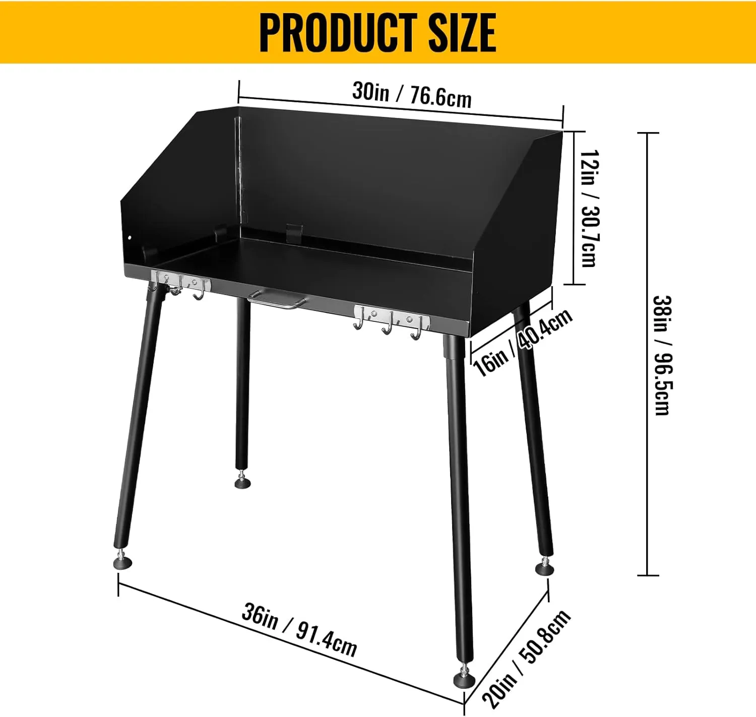 30 x 16 Inch Dutch Oven Table, Portable Camp Cooking Table Outdoor Grill Desk, Heavy Duty Carbon Steel Frame for Camping, Picnic, Tailgating, Backyard Cooking