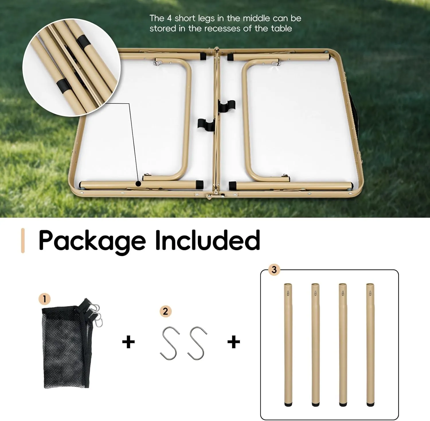 3FT Camping Table 2 Adjustable Height Portable Lightweight Surface Aluminum Fold Up Stand for Picnic,Beach BBQ,Cooking, Outdoor & Indoor