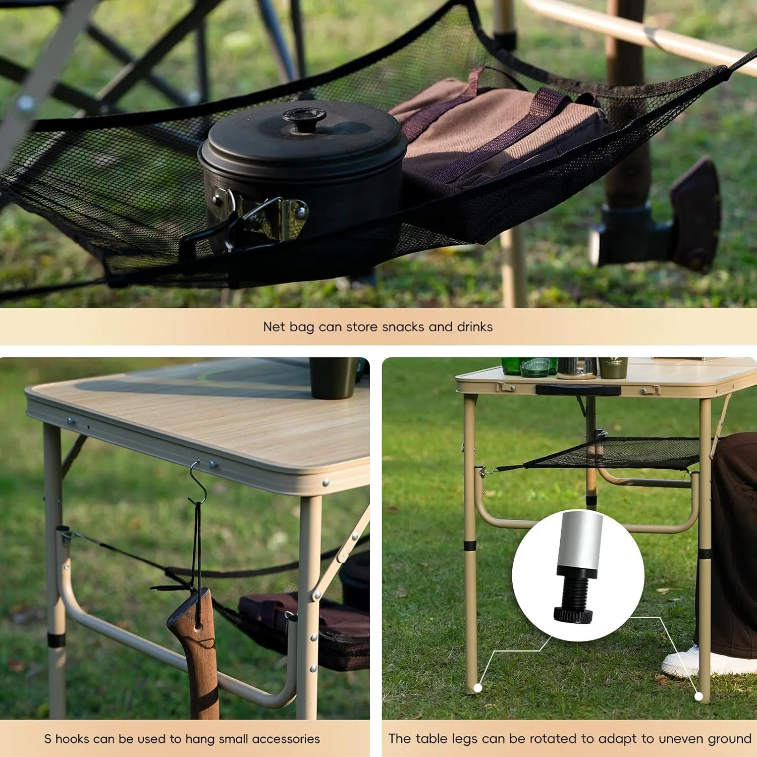 3FT Camping Table 2 Adjustable Height Portable Lightweight Surface Aluminum Fold Up Stand for Picnic,Beach BBQ,Cooking, Outdoor & Indoor